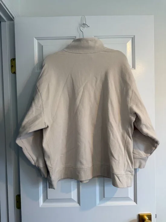 Athleta Cream Quarter Zip Fleece Sweatshirt Size XL - Picture 4 of 5